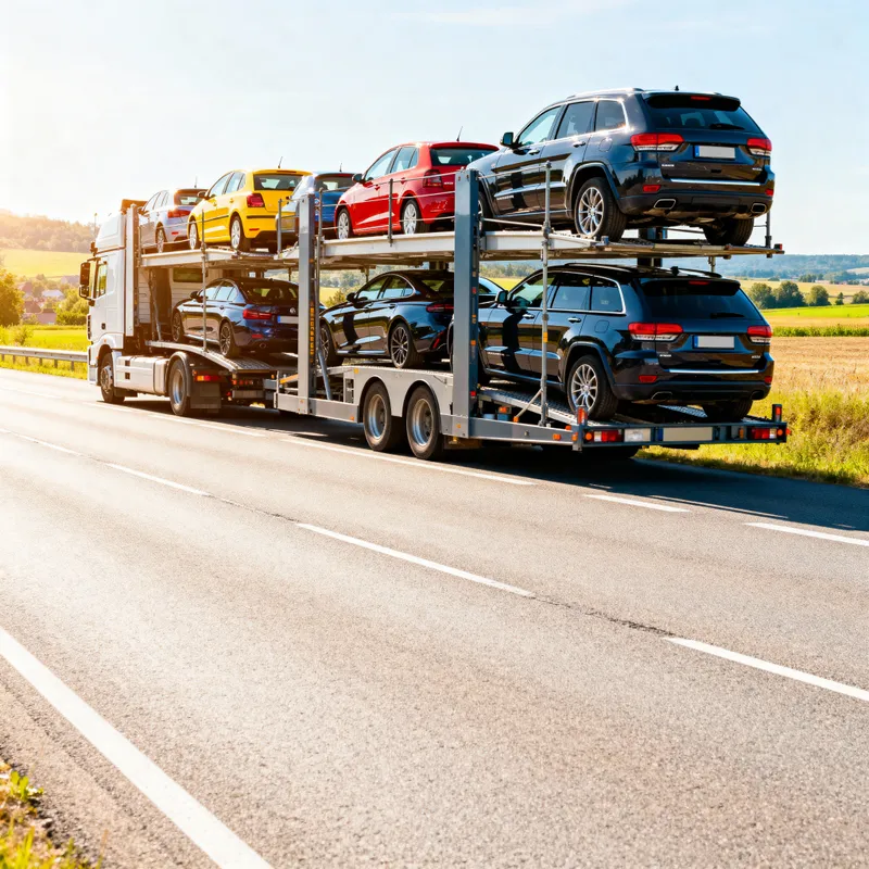 Vibrant Automobile Transporter on the Open Road