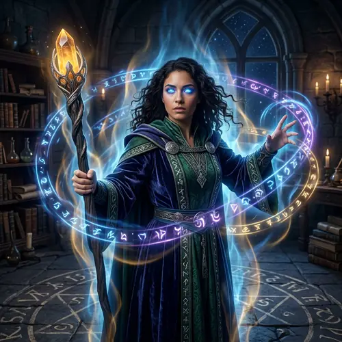 Female Sorceress in Traditional Mystical Attire | Cast a Powerful Spell