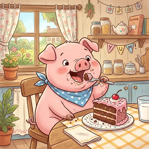 Adorable Piglet Enjoying a Slice of Cake