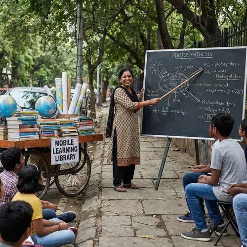 Outdoor Education Scene with Female South Asian Teacher
