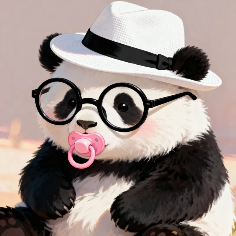 Panda in Fedora with Glasses Sucking on Pacifier
