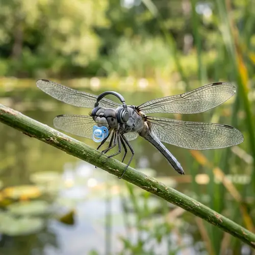Cute Grey Dragonfly with Headphones and Pacifier