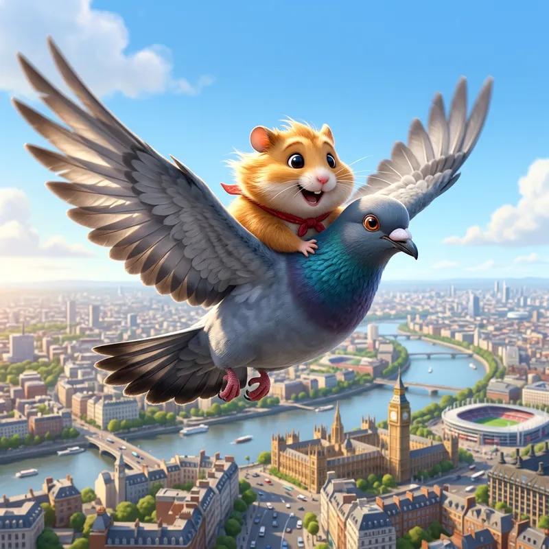Exciting Hamster Riding Pigeon - Pixar Style Animation