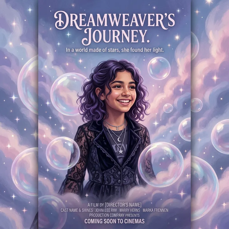 Dreamy Gothic Girl Movie Poster with Enchanting Smile Dreamy Gothic Girl Movie Poster with Enchanting Smile