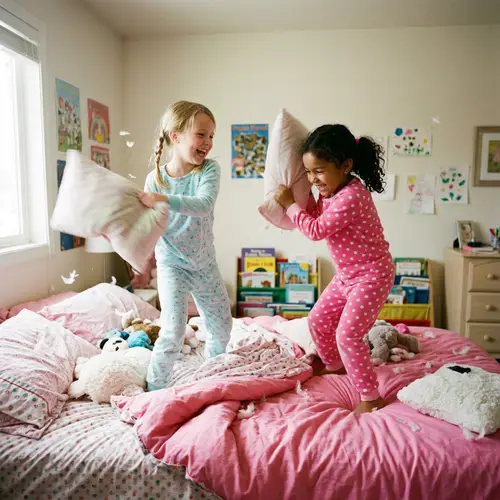Joyful Pillow Fight: Girls in Cute Pajamas