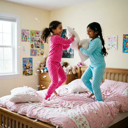 Fun Pillow Fight: Girls in Cute Pajamas
