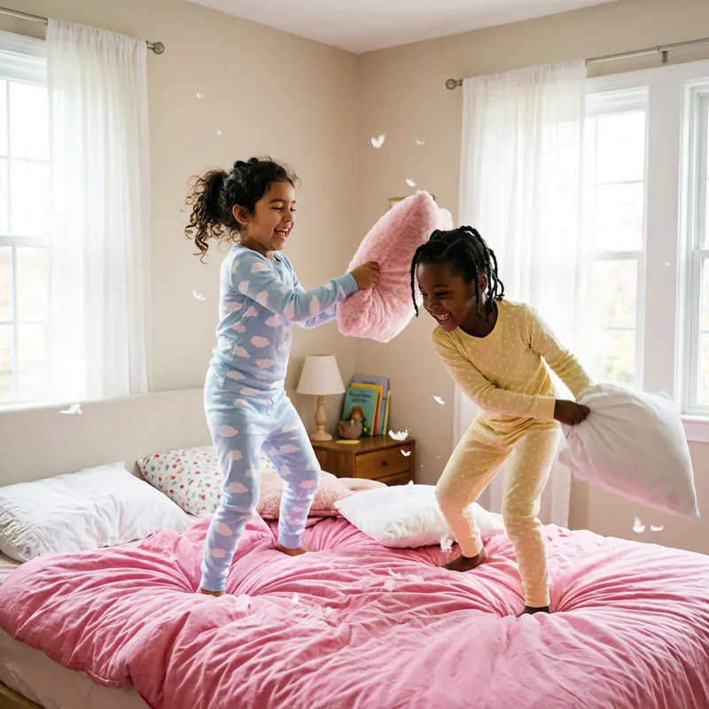 Playful Pillow Fight: Joyful Childhood Moments Playful Pillow Fight: Joyful Childhood Moments