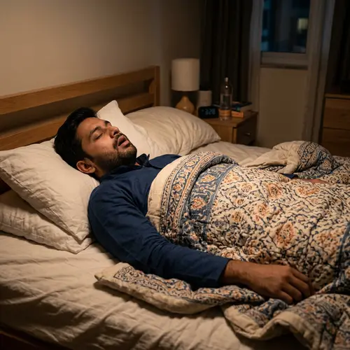 Peaceful Sleep: South Asian Man Resting Comfortably on Bed