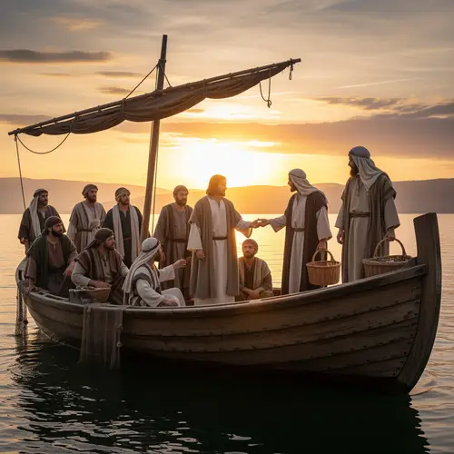 Jesus and His 12 Disciples Boarding the Boat