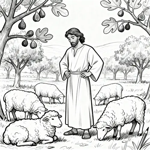 Black and White Cartoon of Prophet Amos for Coloring