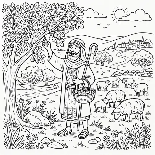 Black and White Cartoon of Prophet Amos for Coloring