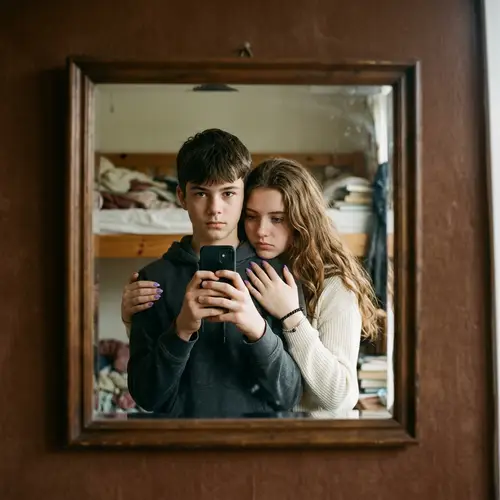 Serious Reflection: A Boy and Girl in the Mirror