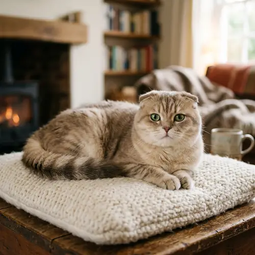 Adorable Scottish Fold Cat on Plush Cushion | Breed Details