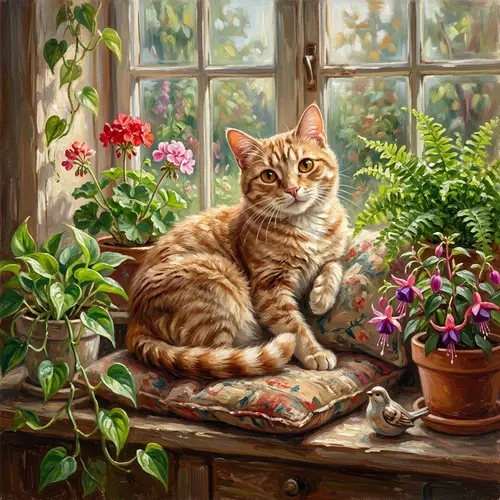 Charming Cat on a Sunlit Windowsill