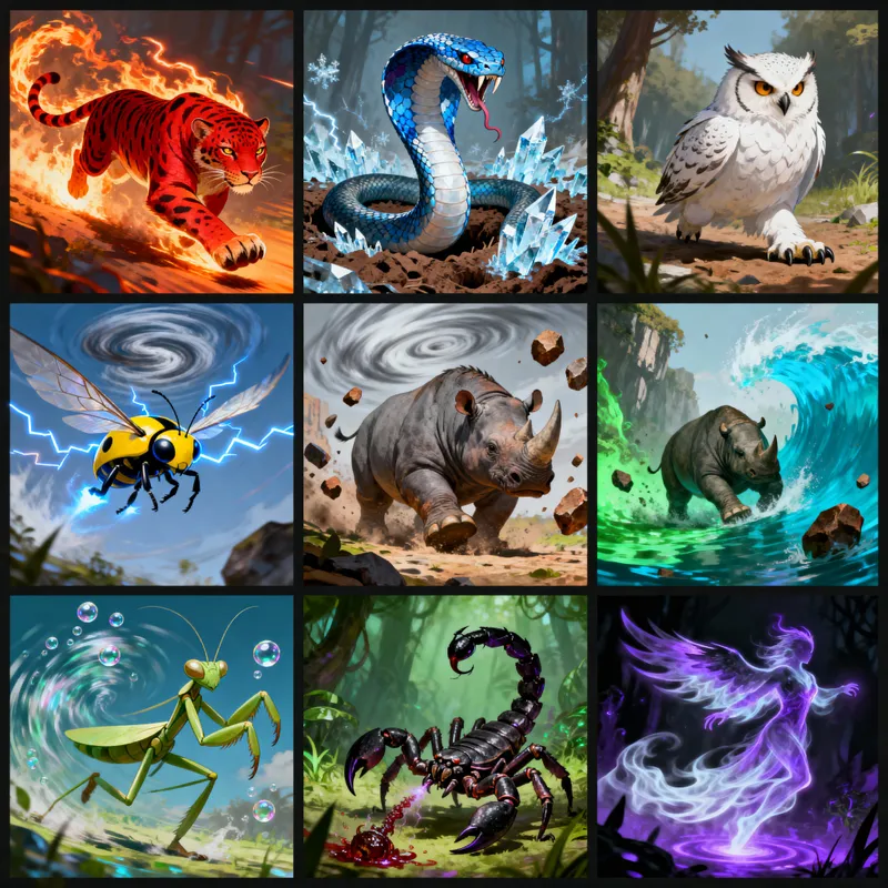 Elemental Combat Creatures: Blaze to Spectral