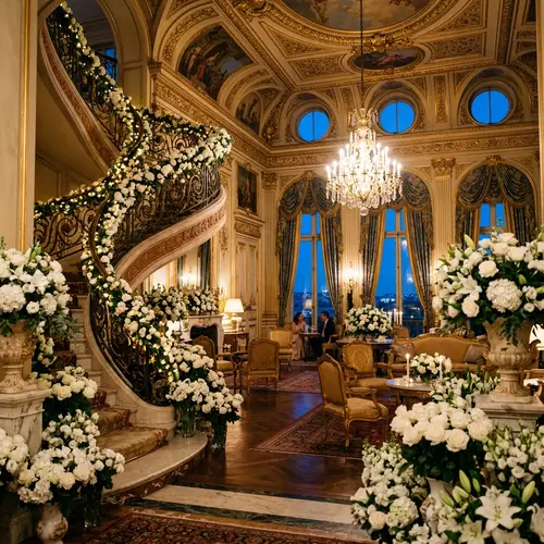Elegant Baroque Salon with White Flowers