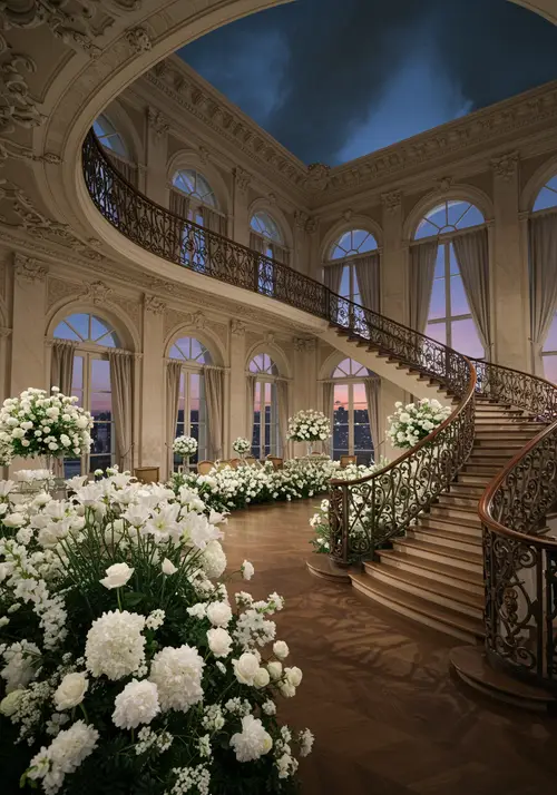 Elegant Baroque Salon with White Flowers