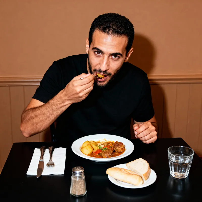 Abdellah Ait Boukchab Dining at a Black Table