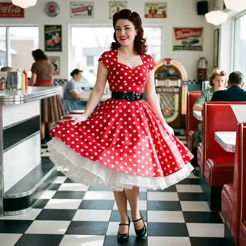 Vintage 1950s Pin-Up Style Dress with Polka Dots