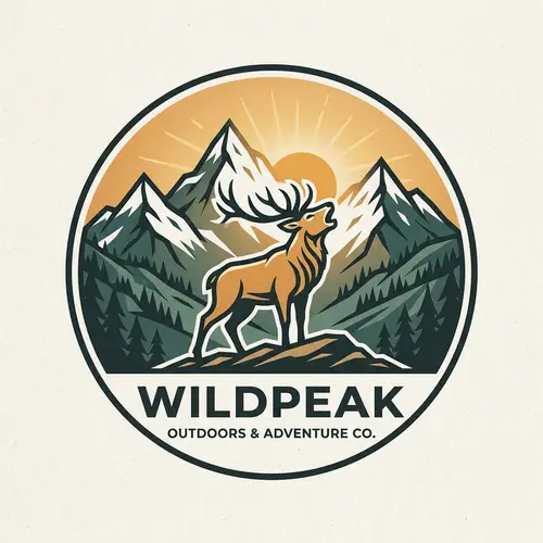 Roaring Deer Logo | Majestic Mountain Background