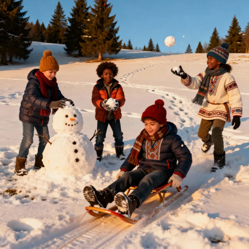 Multicultural Kids Enjoying Snow Fun