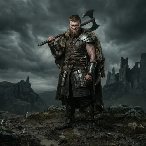 Burly Barbarian Man in Grimdark Setting | Powerful Pose