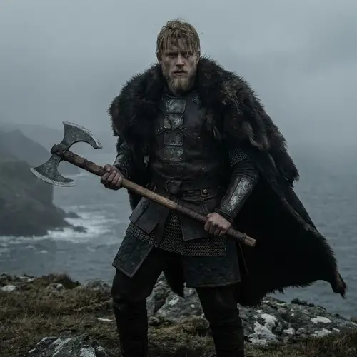 Scandinavian Barbarian Warrior With Greataxe in Grimdark Style