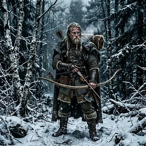Scandinavian D&D Hunter in Grimdark Winter Forest