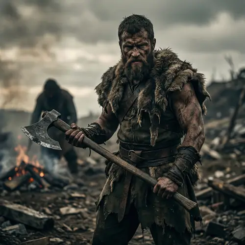 Powerful Barbarian Warrior in Grimdark Atmosphere