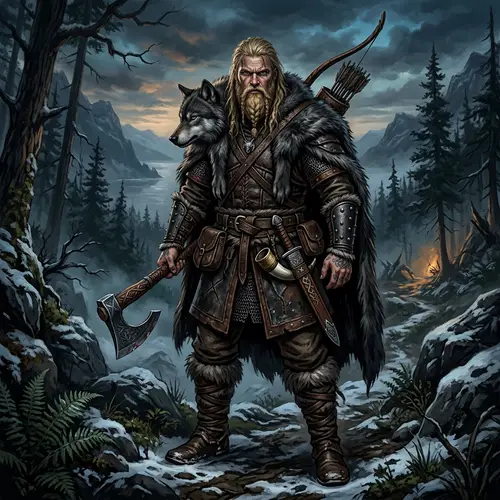 Blonde Viking Hunter Illustration - Dark Dungeons & Dragons Style