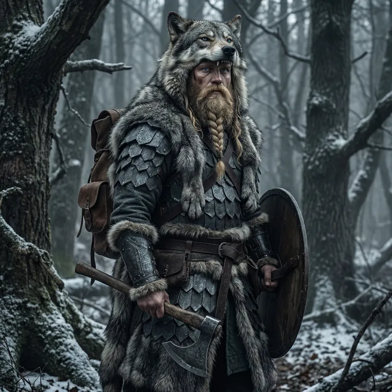 Bearded Male Viking Hunter in Wolf Hide Armor | Dungeons and Dragons Style