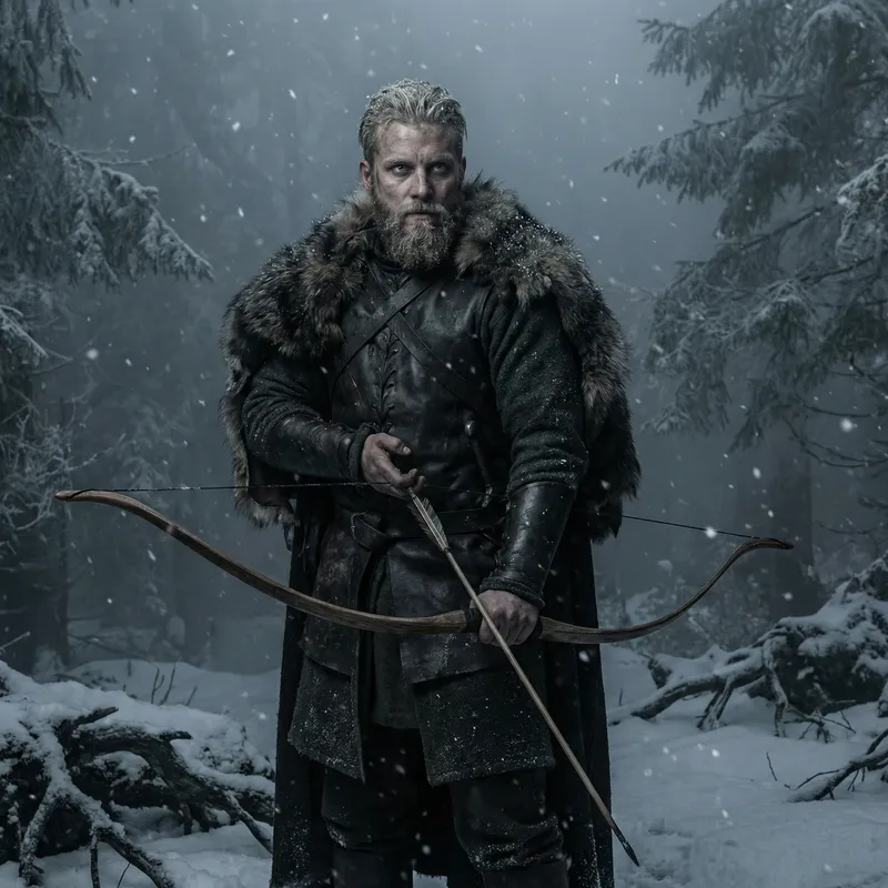 Bearded Viking D&D Hunter Art in Winter Forest Bearded Viking D&D Hunter Art in Winter Forest