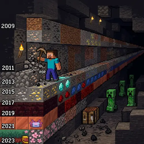 Pixel Art Minecraft Miner in Timeline Structure