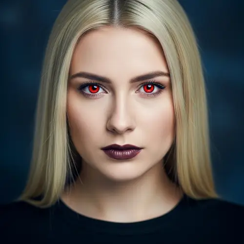 Blonde Woman with Striking Red Eyes