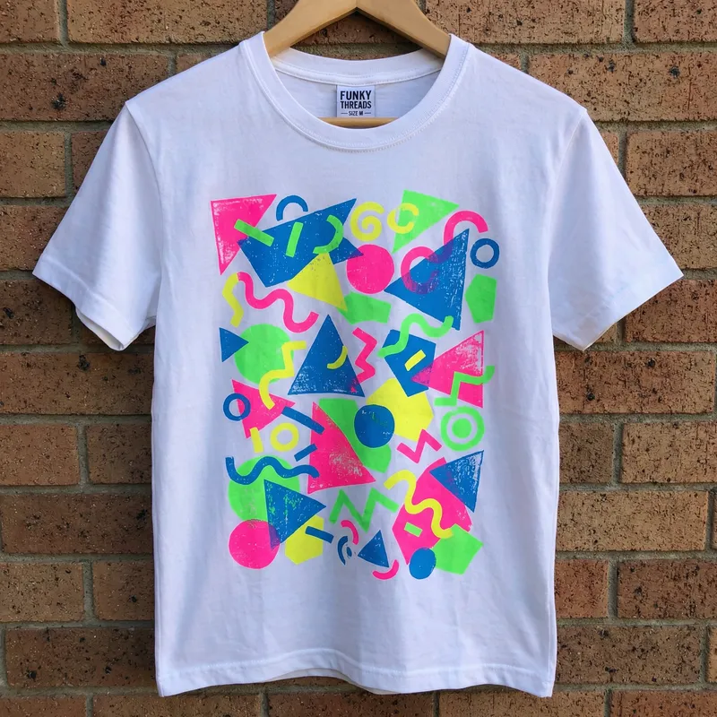 Funky Neon Geometric Shapes T-Shirt Design