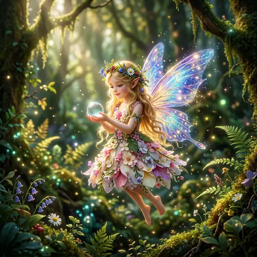 Enchanting Fairy Beauty - Ethereal Wings and Flower Petal Dress