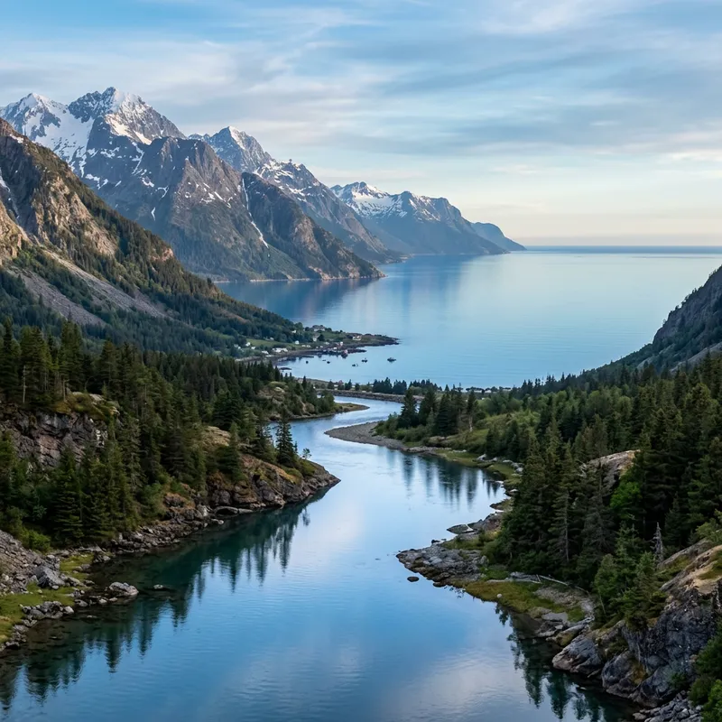 Calm Mountain River to Tranquil Ocean: Serene Landscape