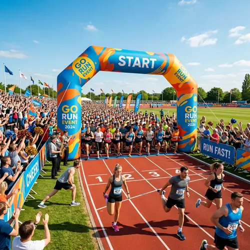 Athletic Running Track with Inflatable Arch for Race Events