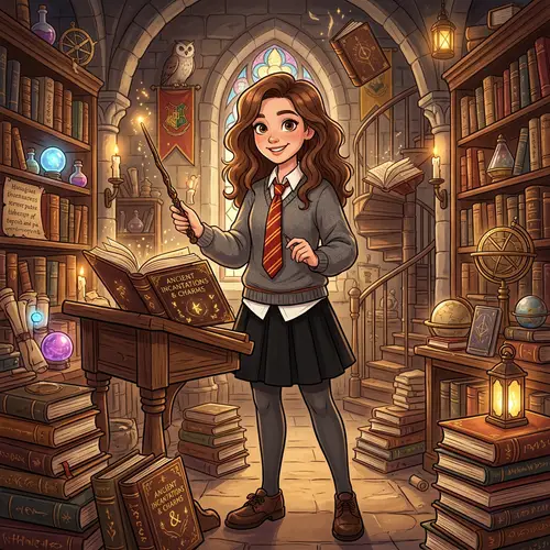 Ermiony Animation: Female Wizard with Wavy Brown Hair & Magic Wand