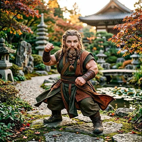 Female Dwarf Monk in Fighting Stance