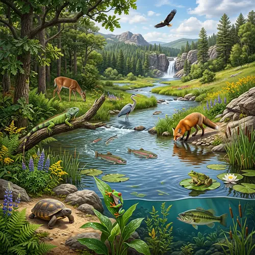 Diverse Landscape with 10 Distinct Animals from Animal Kingdom