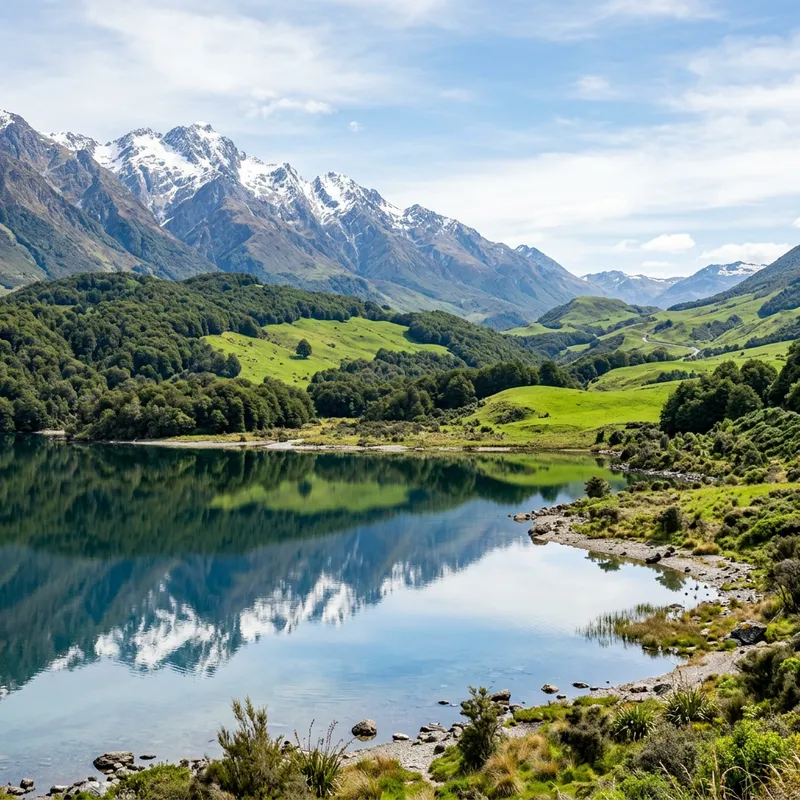 Mountain Lake Serenity: Pristine Waters, Rolling Hills, Nature's Beauty