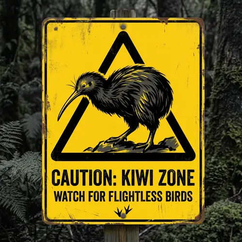 Warning Sign Style Kiwi Digital Painting in Black and Yellow