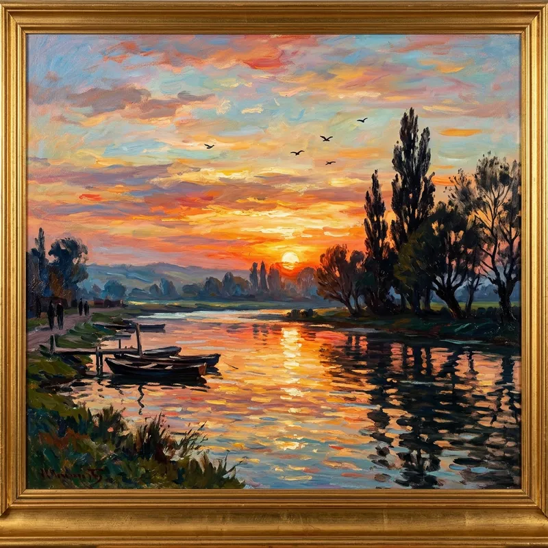 Impressionist Sunset Painting | Colorful Sky & Tranquil Water