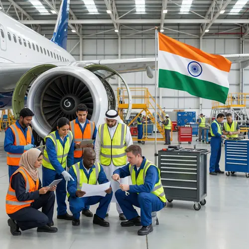Diverse Group of Aircraft Engineers Working on Large Aircraft