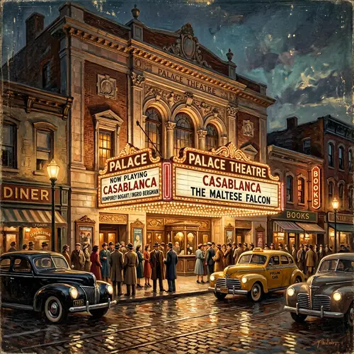 Vintage Movie Theater Oil Painting - Nostalgic Golden Age Cinema Art