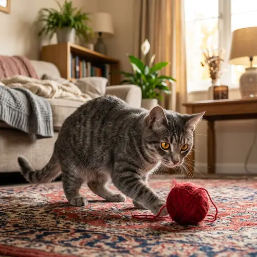 Playful and Curious Domestic Cat in Cozy Home Setting