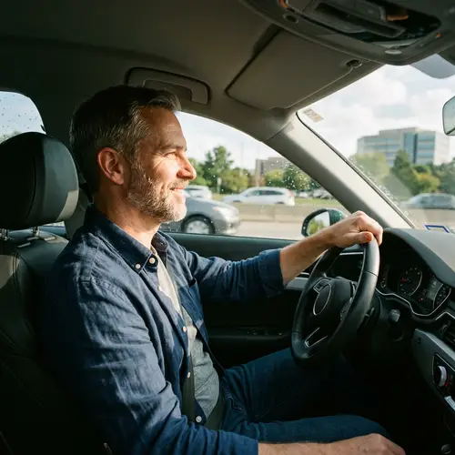 Middle-Aged Man Driving a Car