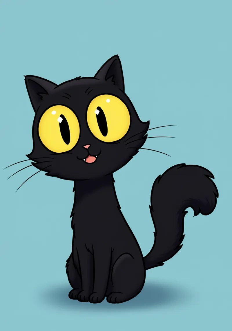 Animated Black Cat Cartoon with Big Eyes