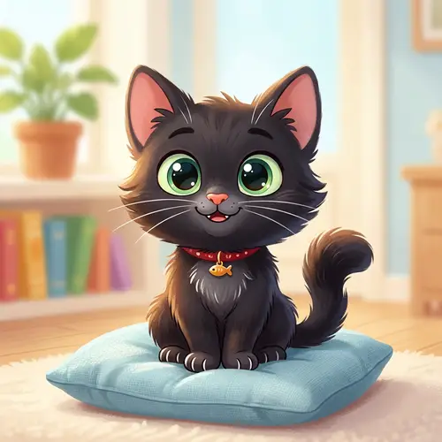 Animated Black Cat Cartoon with Big Eyes